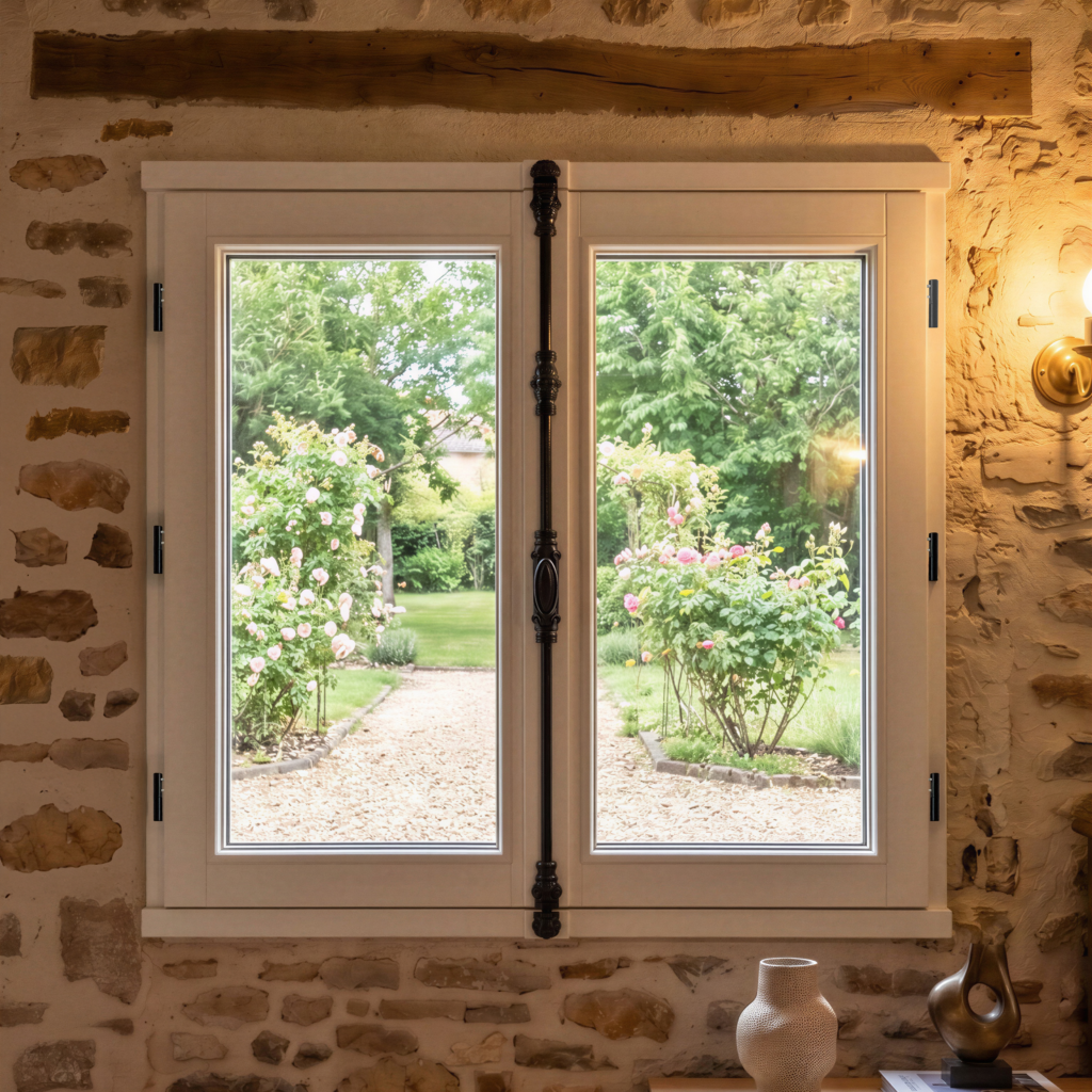 fenetre bois heritage à mouton et gueule de loup à recouvrement
