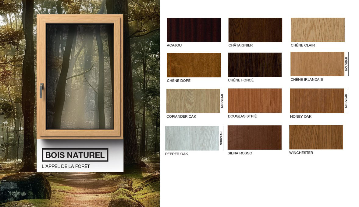 Nuancier fenêtres PVC aspect bois naturel